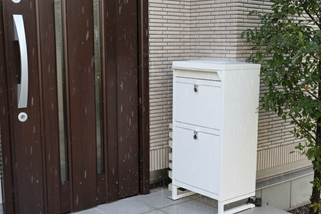 雨に濡れる宅配ボックス