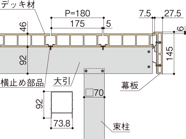 板厚46mm×175mmの頑強な構造